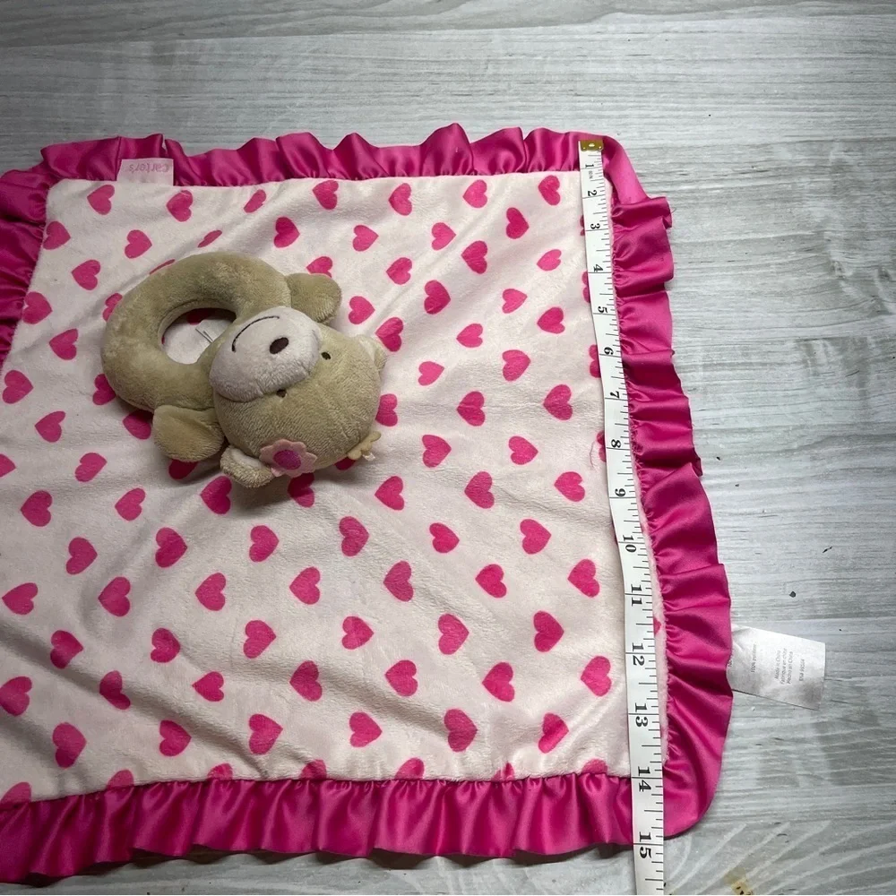 Carter’s Baby Monkey Plush Rattle White Pink Heart Satin Lovey Security Blanket